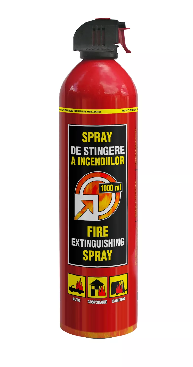 Spray de stingere incendii 600 ml substanţă activă şi 400 ml gaz propulsor