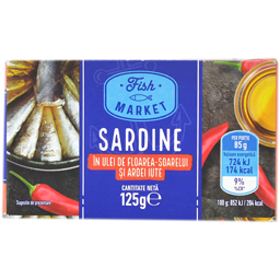 Sardine in ulei de floarea soarelui si ardei iute 125g