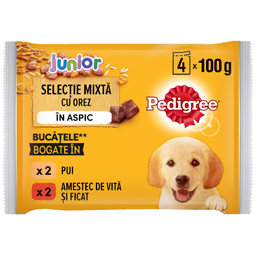 Hrana umeda pentru caini Junior, selectie mixta in aspic, 4x100g