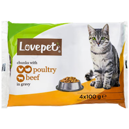 Hrana umeda pentru pisici, cu vita si pasare 4x100g