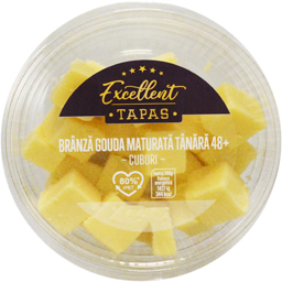 Branza Gouda maturata tanara 48+, cuburi 120g