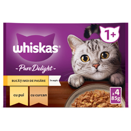 Hrana umeda pentru pisici bucati moi de pasare in aspic 4x85g