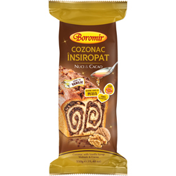 Cozonac Insiropat cu sirop de vanilie, crema cu nuci si cacao 550g