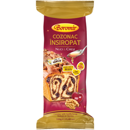Cozonac Insiropat cu sirop de vanilie, crema cu nuci si cirese 550g