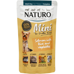 Hrana umeda pentru caini adult mini, cu somon si orez 150g