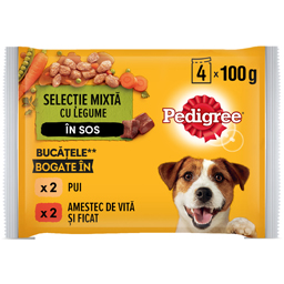 Hrana completa pentru caini adulti cu pui si legume si vita si legume 4x100g